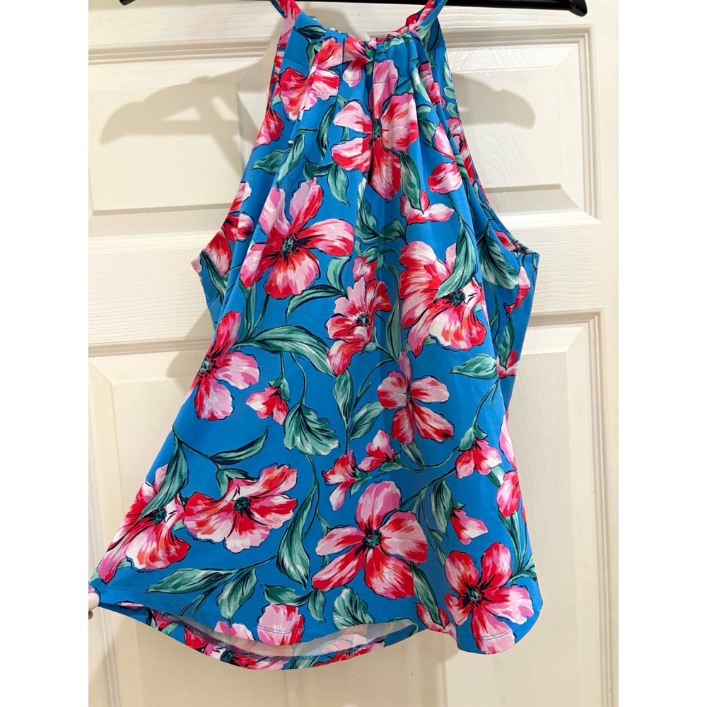 Tommy Bahama Island Zone Halter Tank Top Womens M Blue Pink Floral Tropical